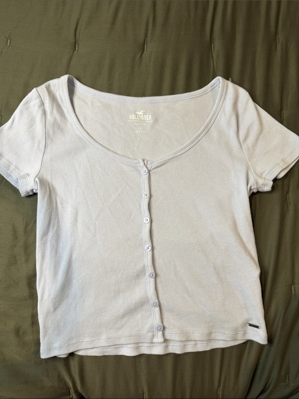 Hollister Light Blue Scoop Button-Front Ribbed Tee